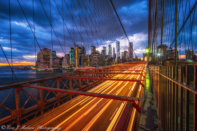 Brooklyn Bridge - Car Trails during twilight