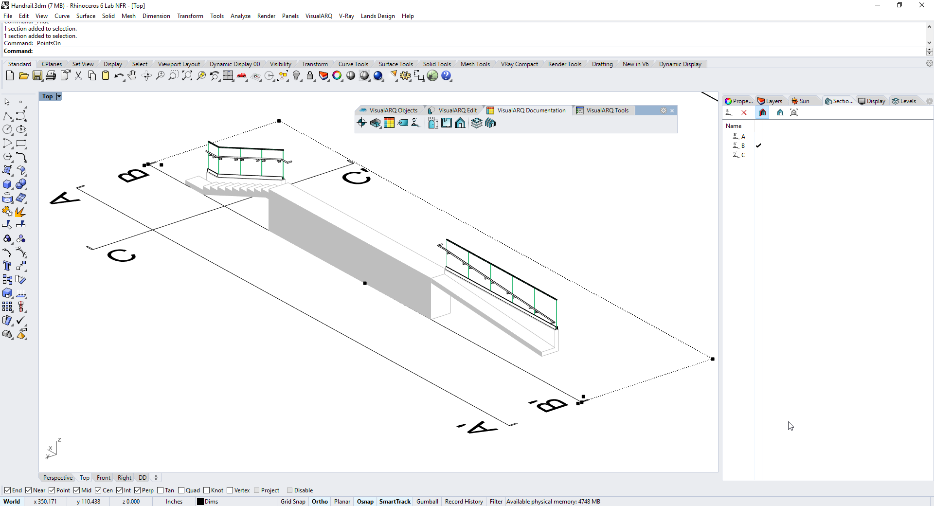 Glazing handrail Dynamic Section B Screenshot