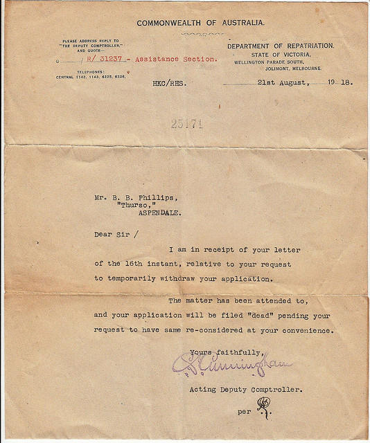 1918 letter to Mr. Balfour Burton Phillips