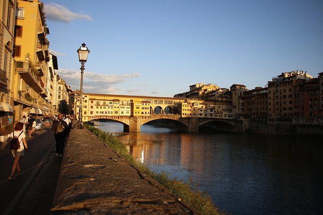 Ponte Vecchio bridge in Florence Italy as the sun was just going down