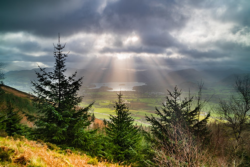 sun rays heavenly lake district trees cloud weather storm tree sky mountain landscape