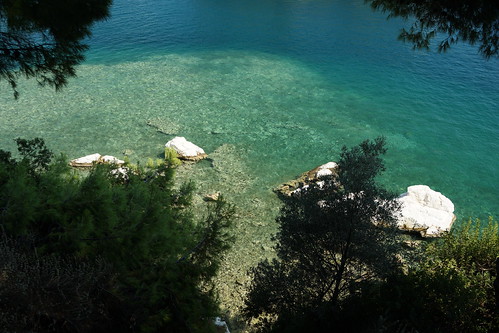 greece skiathos water sea ocean marine trees rocks topic