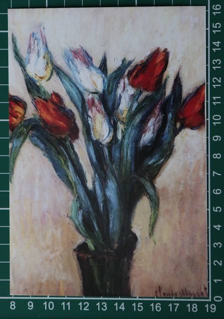 Postcard [verso]: Claude Monet - Vase of tulips (1885)