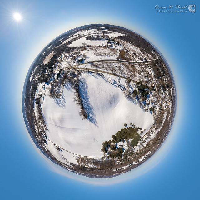Little planet aerial view near Troy, New York