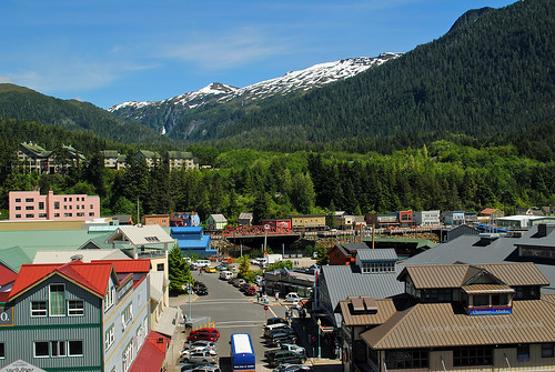 ketchikan alaska town scene mountain scenery scenic view cityscape buildings landscape forest
