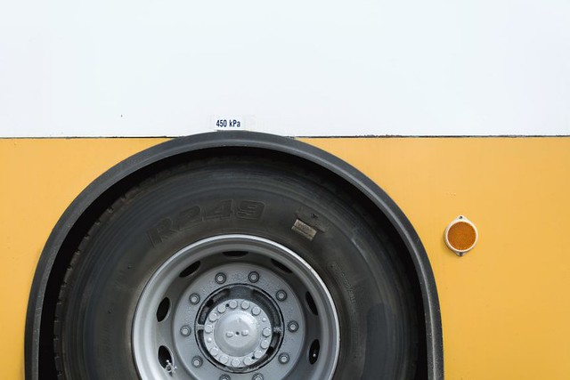 Yellow bus tyre