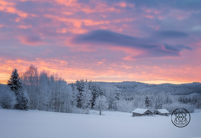 cottage in a winter mountain, winter landscape in Sweden