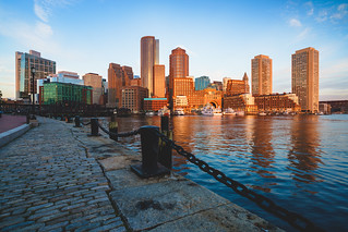 Boston harbor at sunrise, Boston Massachusetts USA