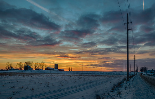 elkhartcounty hdr indiana nikon nikond5300 clouds evening farm geotagged landscape road rural sky snow sunset tree trees winter