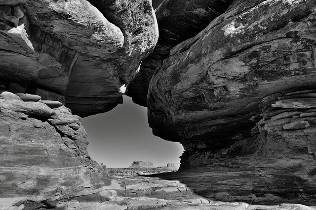 Looking Through The Keyhole and Beyond to Mesas off in the Distance (Black & White, Canyonlands National Park)