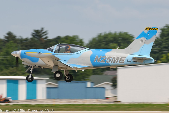 N25ME - 1983 build SIAI-Marchetti SF.260C, departing from Runway 27 at Oshkosh during Airventure 2018