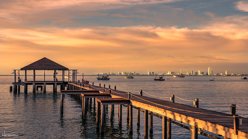 thailand bangsaray chonburi kept hotel sunset ocean water boat pier