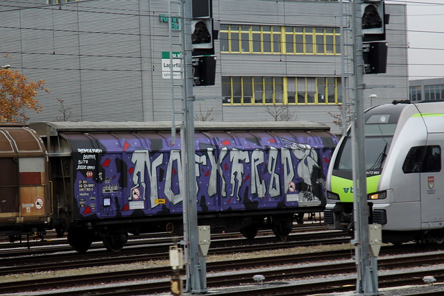 SBB Cargo Güterwagen Hbbillns 21 85 245 7 163 - 3 mit Graffiti am Güterbahnhof Bern Weyermannshaus bei Bern im Kanton Bern der Schweiz