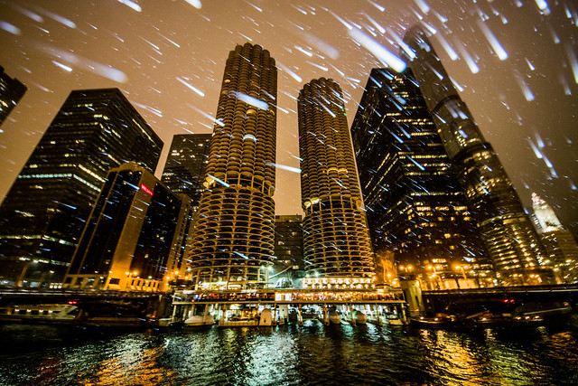 Marina City | Marina Towers | Chicago River Snow
