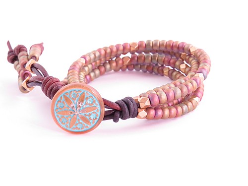 Leather Wrap and Seed Bead Bracelet