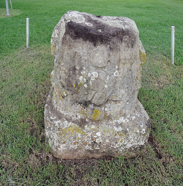 Escultura relieve de piedra zoomorfo sitio arqueologico Maya de Copan Honduras