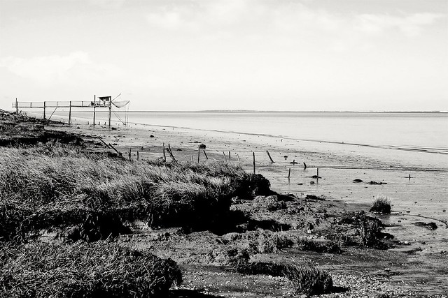Le carrelet  à marée basse à  Saint Christoly en  Medoc.
