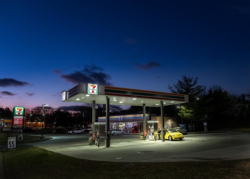 bluehour mountairy mtairy125 maryland sunset gas station car lights pumps