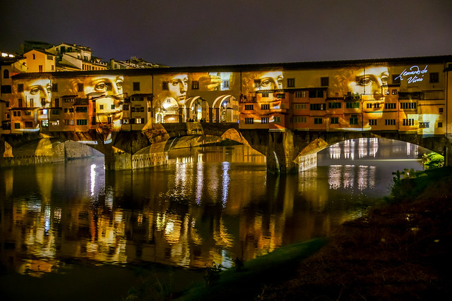 Leonardo da Vinci art projection at Ponte Vecchio for F-Light Firenze 2018