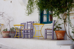 Colors of Greece: table and chairs, Pyrgos village