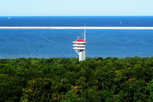 polska poland świnoujście tower harbormaster forest sea baltic harbor blue water sky architecture summer green