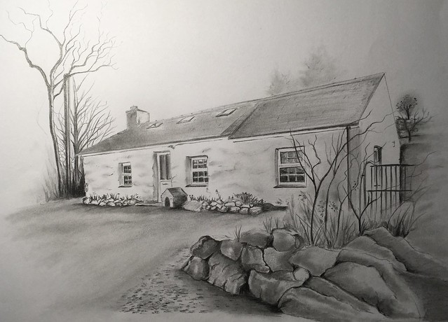 Pencil drawing of a small cottage in Snowdonia, a beautiful part of Wales, UK. #art #Cymru #pencil #drawing #Wales #Gwynedd #Snowdonia