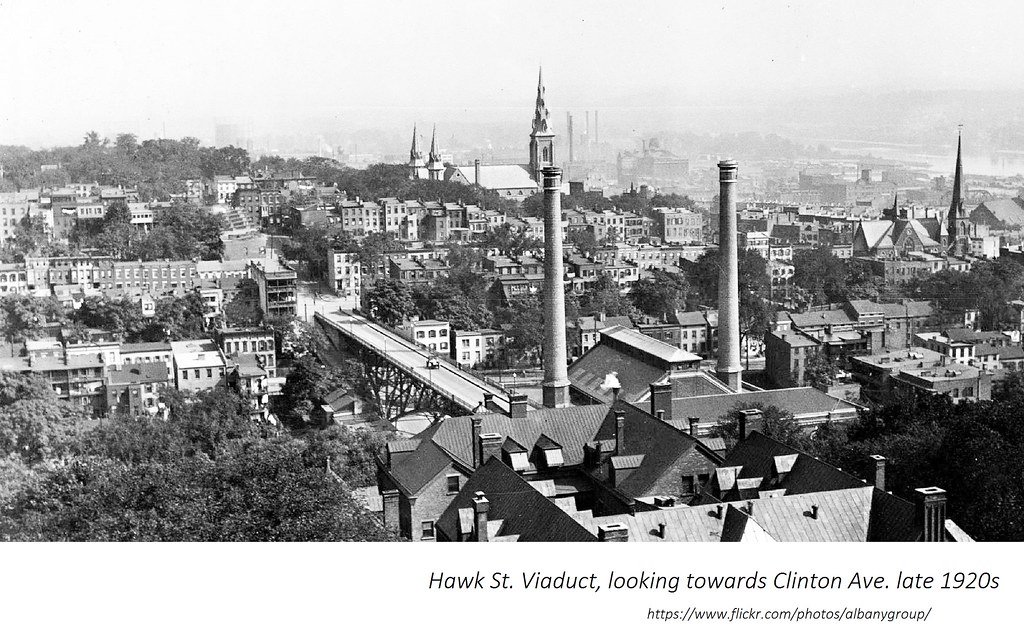 1920s  view of Hawk st.  viaduct  (over Sheridan Hollow) looking towards  Clinton Ave.