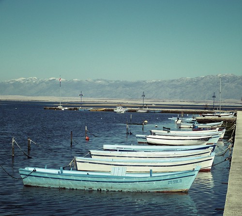 boat sea mountain sky water nin velebit dalmatia landscape croatia adriatic dock rope lagoon port