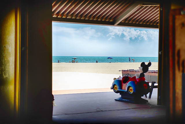 Mickey Mouse looking at the sea