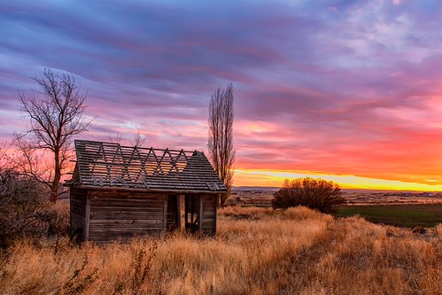 After Sunset by KPortin, abandonedbuilding sunset trees fields lincolncounty