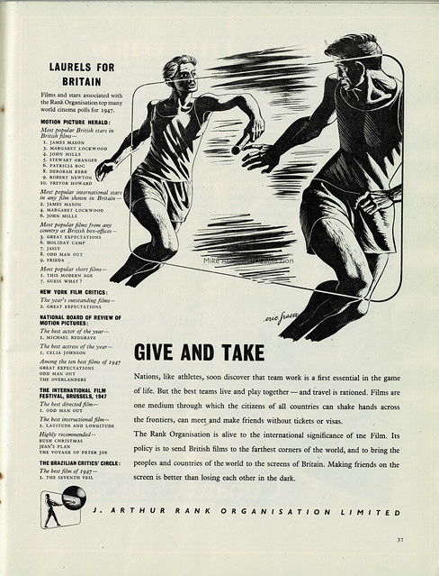 Give and Take - press advert for the J Arthur Rank Organisation, 1948; illustration by Eric Fraser