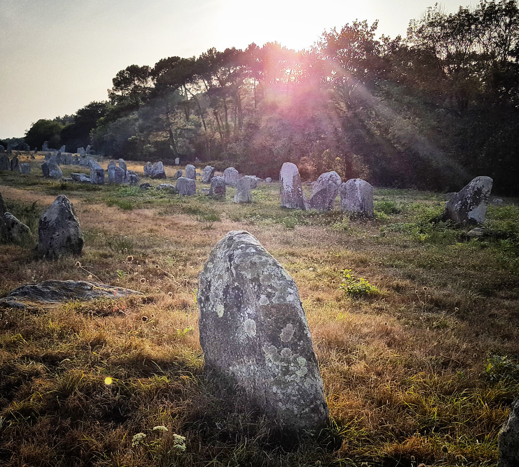 Ancient Carnac standing stones in Morbihan, Brittany, France
