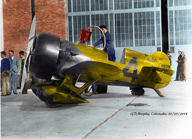 Gee Bee fueling Colorized