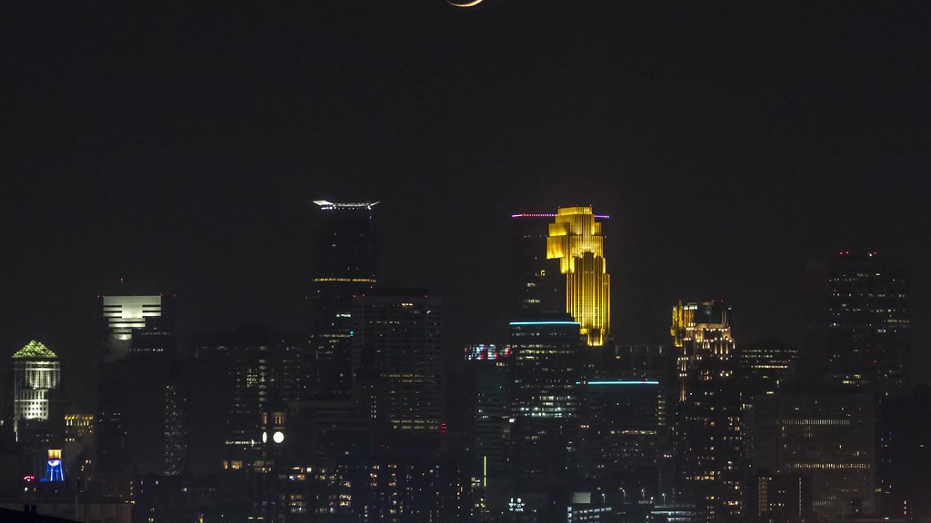 Crescent Moonset Behind Minneapolis