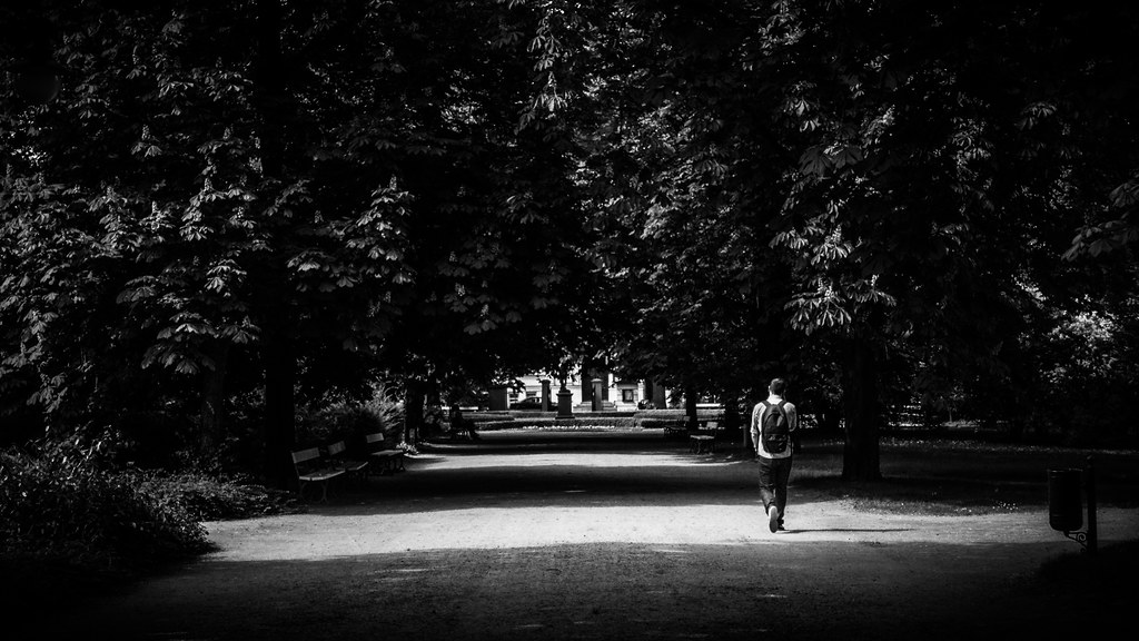 Walking in the park - Warsaw, Poland - Black and white street photography