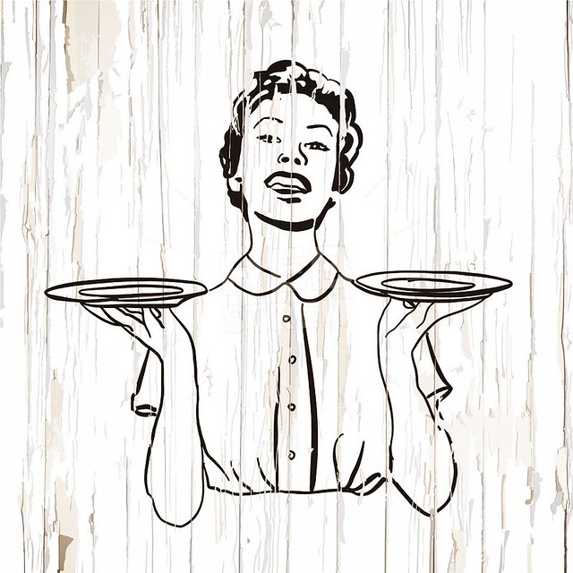 Vintage waitress icon on wooden background