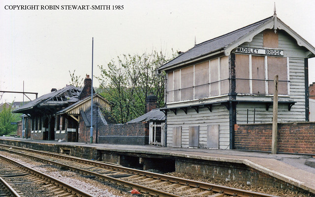 LNER Wadsley Bridge Station and Signal Box (MSLR & GCR) view north on 18th May 1985 (Copyright Robin Stewart-Smith - All Rights Reserved)