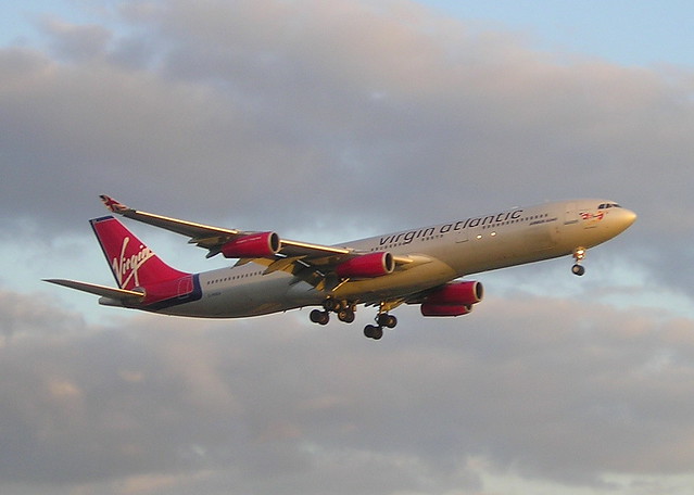 Virgin Atlantic Airbus A340 arrival at London-Heathrow LHR England UK