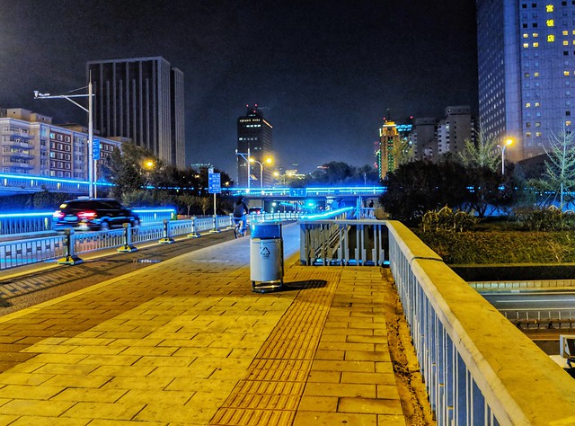 Neon Lit Overpass Beijing China