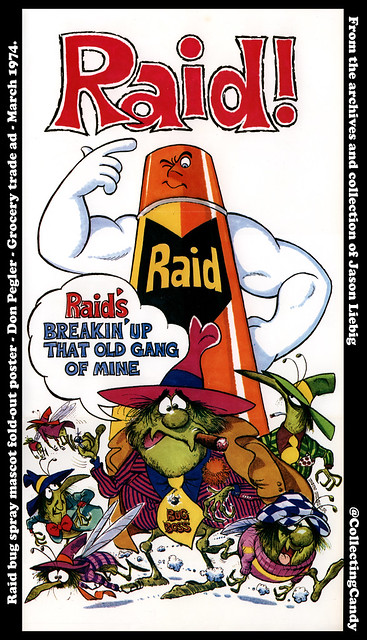 Raid bug spray mascot fold-out poster - Old Gang - Don Pegler - Progressive Grocer March 1974