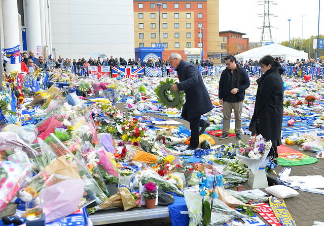 Tributes are paid at King Power Stadium following the death of Club Owner Vichai Srivaddhanaprabha