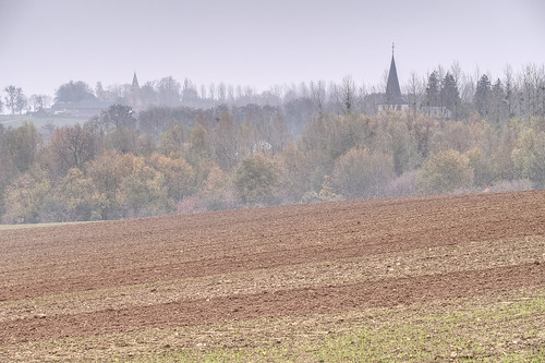 kuttekoven belgium borgloon limburg misty foggy bucolic church landscape earth field trees green tower agriculture fujifilm xt2 affinityphoto