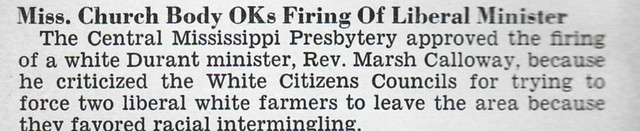 Central Mississippi Presbytery Approved Firing Rev. Marsh Calloway because he criticized White Citizens Council of forcing White Farmers who Favored Racial Integration to Leave the Area - Jet Magazine - December 15, 1955