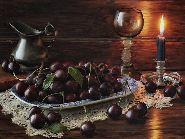 Still Life with Cherries — 'Old Master’ Painting Effect — best viewed full-screen!