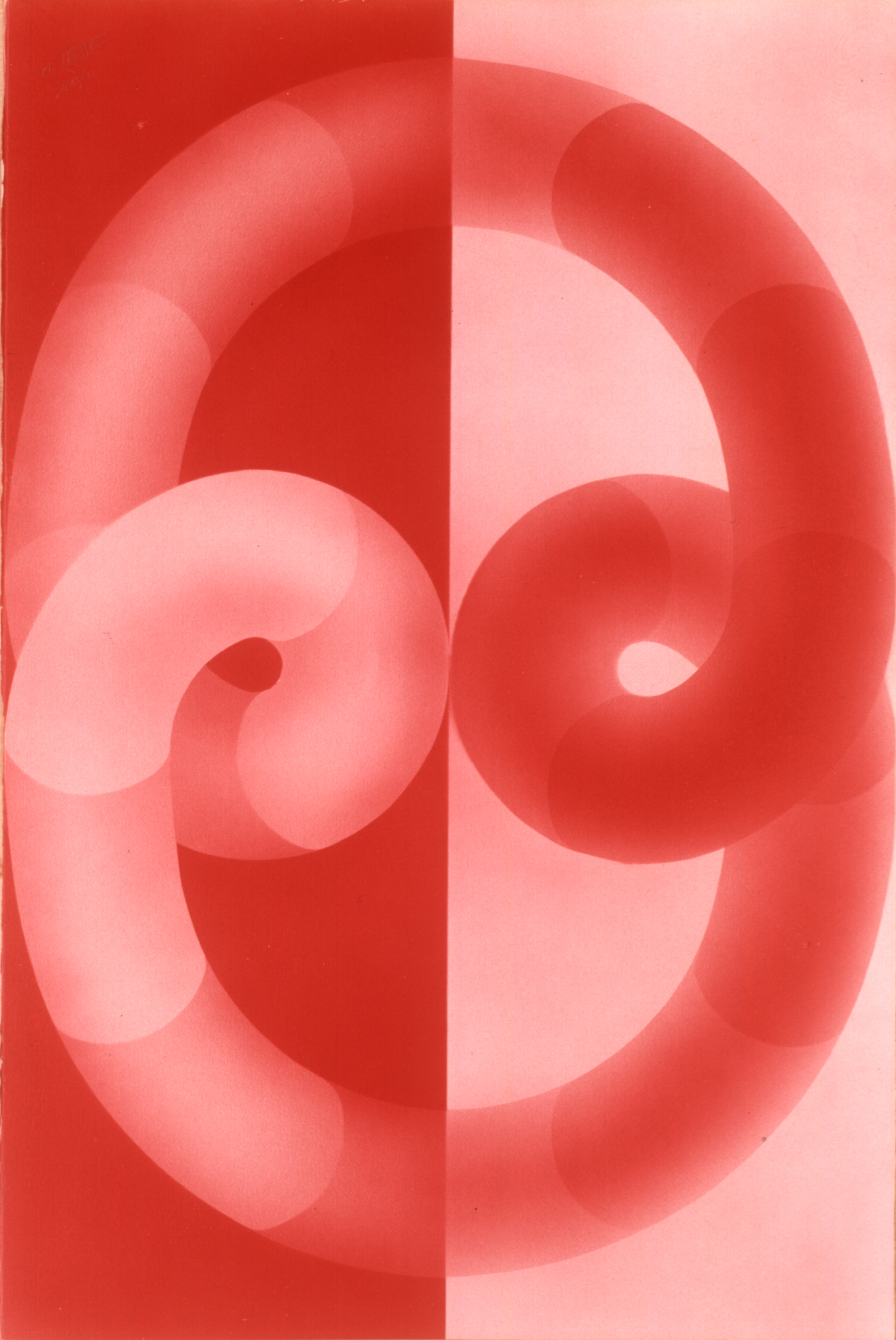 Nódulo (tubos vermelhos) Autor: Savério Castellano Ano: 1972  Técnica: Aerografia  Dimensões: 104cm x 70cm