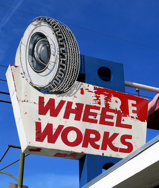 Wheel Works (formerly Tire Service Company) - San Jose, Calif. - sign by Electrical Products Corp., circa 1952