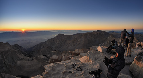 Here comes the sun by speedcenter2001, Morning ritual on the summit of Mount Whitney, highest peak in the lower 48 states. The view goes we