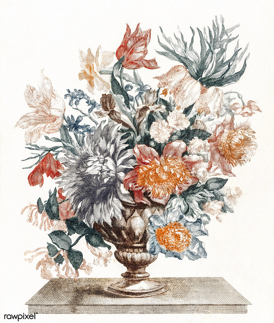 Stone vase with flowers (1688-1698) by Johan Teyler (1648-1709). Original from The Rijksmuseum. Digitally enhanced by rawpixel.