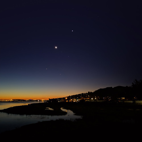 dawn night morning sky stars moon planets venus jupiter sausalito marincounty california antares