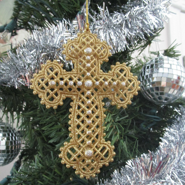 Our gold cross tree ornament